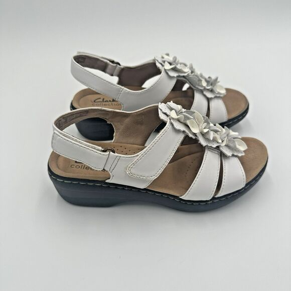 Clarks Merliah Sheryl Leather White Flower Womens 6 Slingback Sandals Shoes - Picture 5 of 15